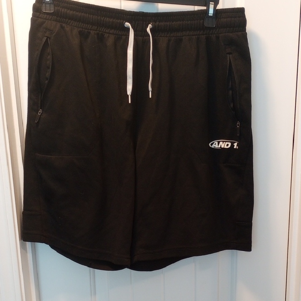 AND1 Men's Athletic Black Shorts with White Drawstring